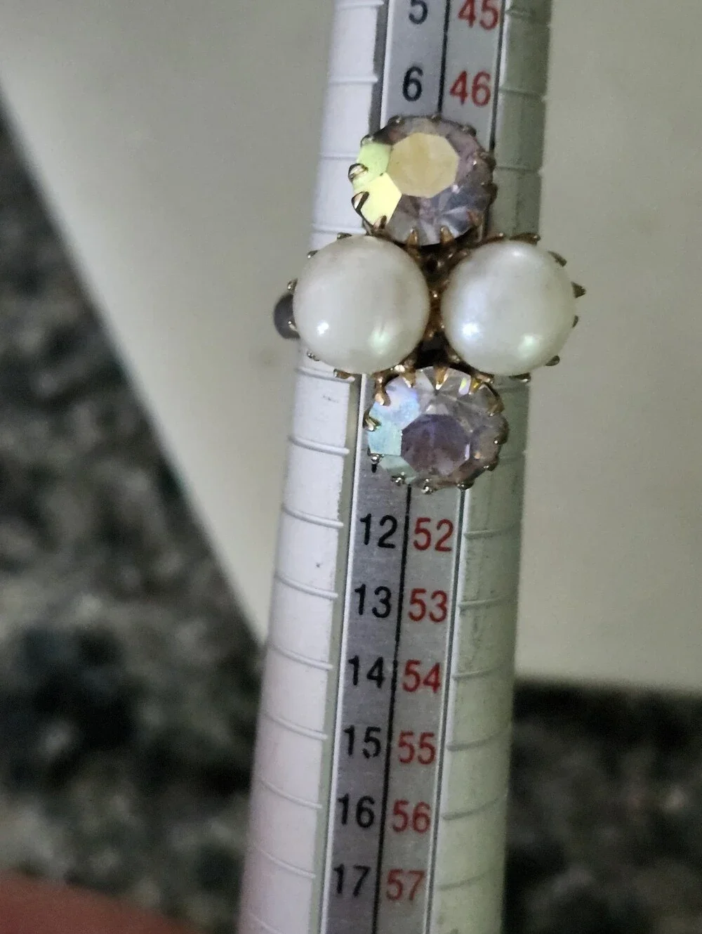 Vtg Faux Pearl and Aurora Crystal Cluster Ring